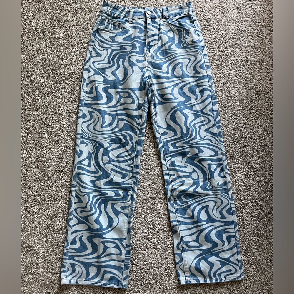 Shein Wave Pattern Blue Jeans